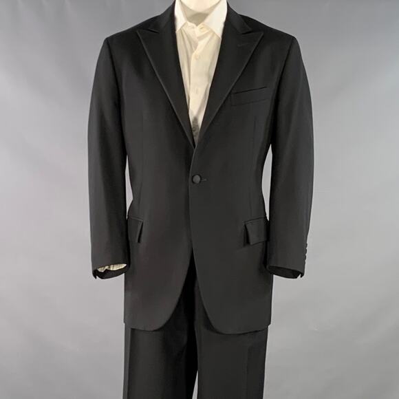 POLO by RALPH LAUREN Size 46 Black Virgin Wool Peak Lapel Tuxedo - Picture 1 of 14